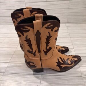 Charlie 1 Horse Womens Leather Cowboy Boots Tan Brown Snip Toe 77671 Size 10 B